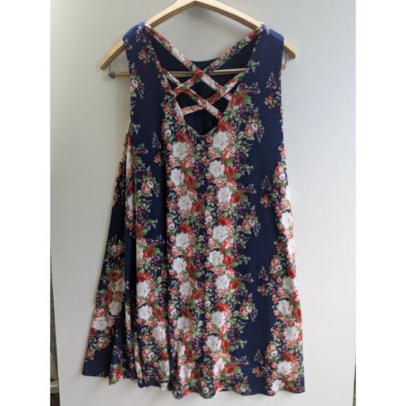 Altar'd State Mini Tank Dress Small S Navy Floral Zig Zag Back J215 - Picture 3 of 9